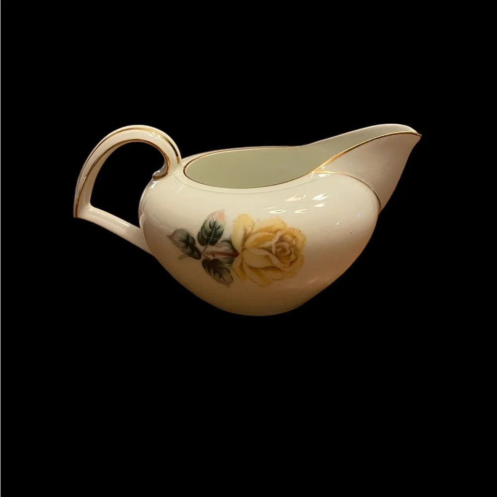 Vintage Kent China Trio Creamer Yellow Pink Roses Gold Trim Japan